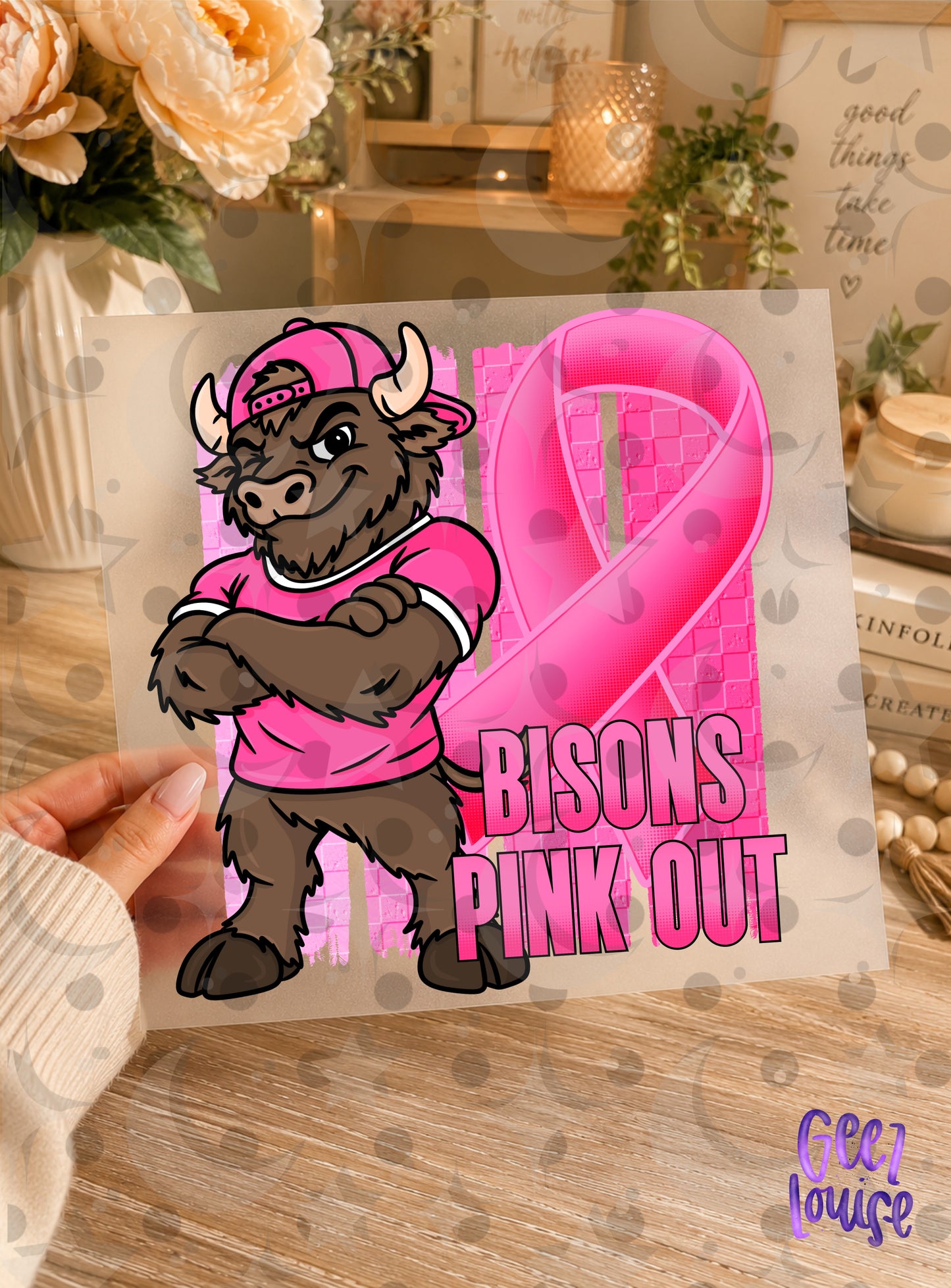 Pink Out Mascot Breast Cancer Awareness PNG | Team Spirit Designs