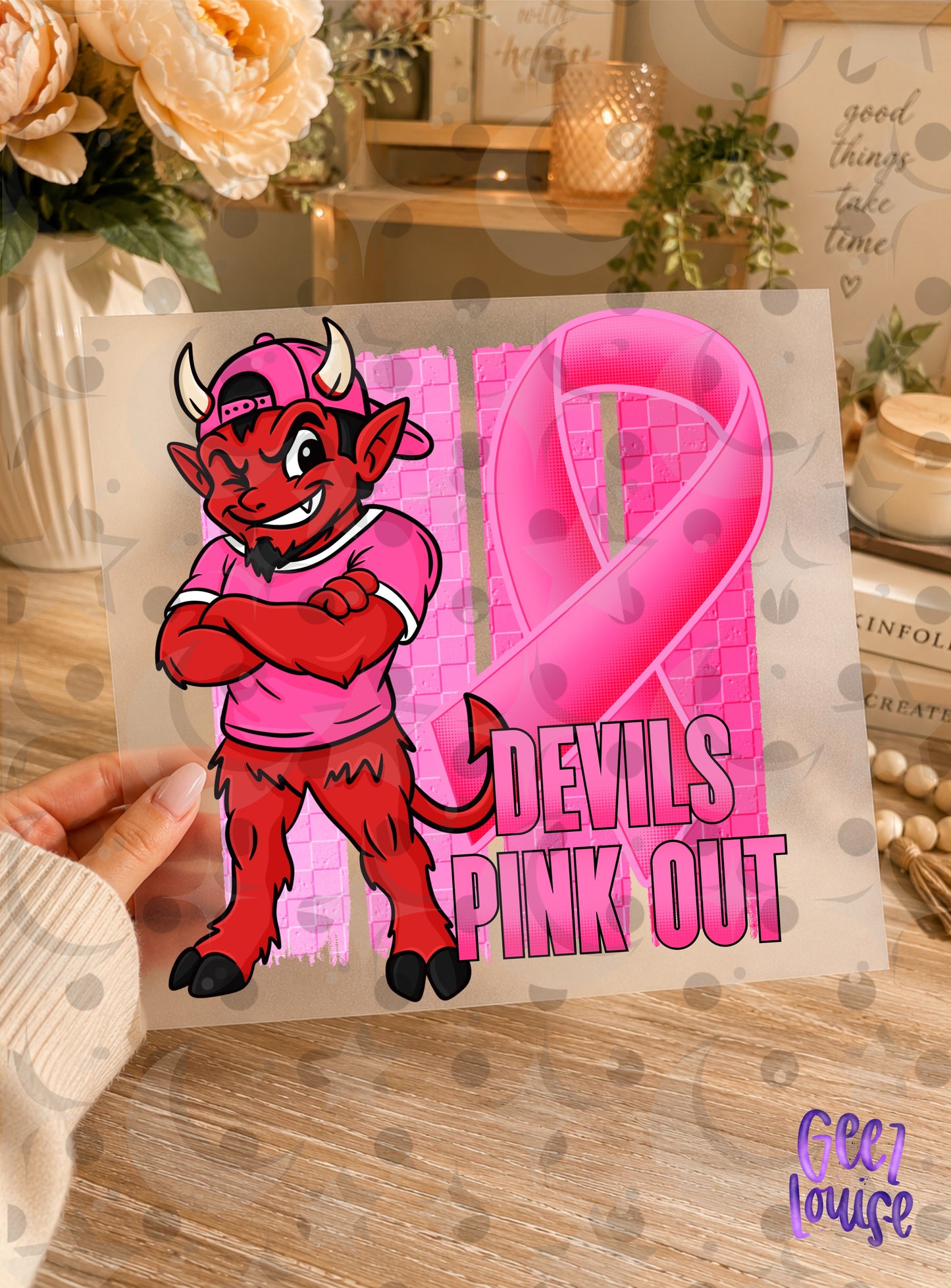 Pink Out Mascot Breast Cancer Awareness PNG | Team Spirit Designs