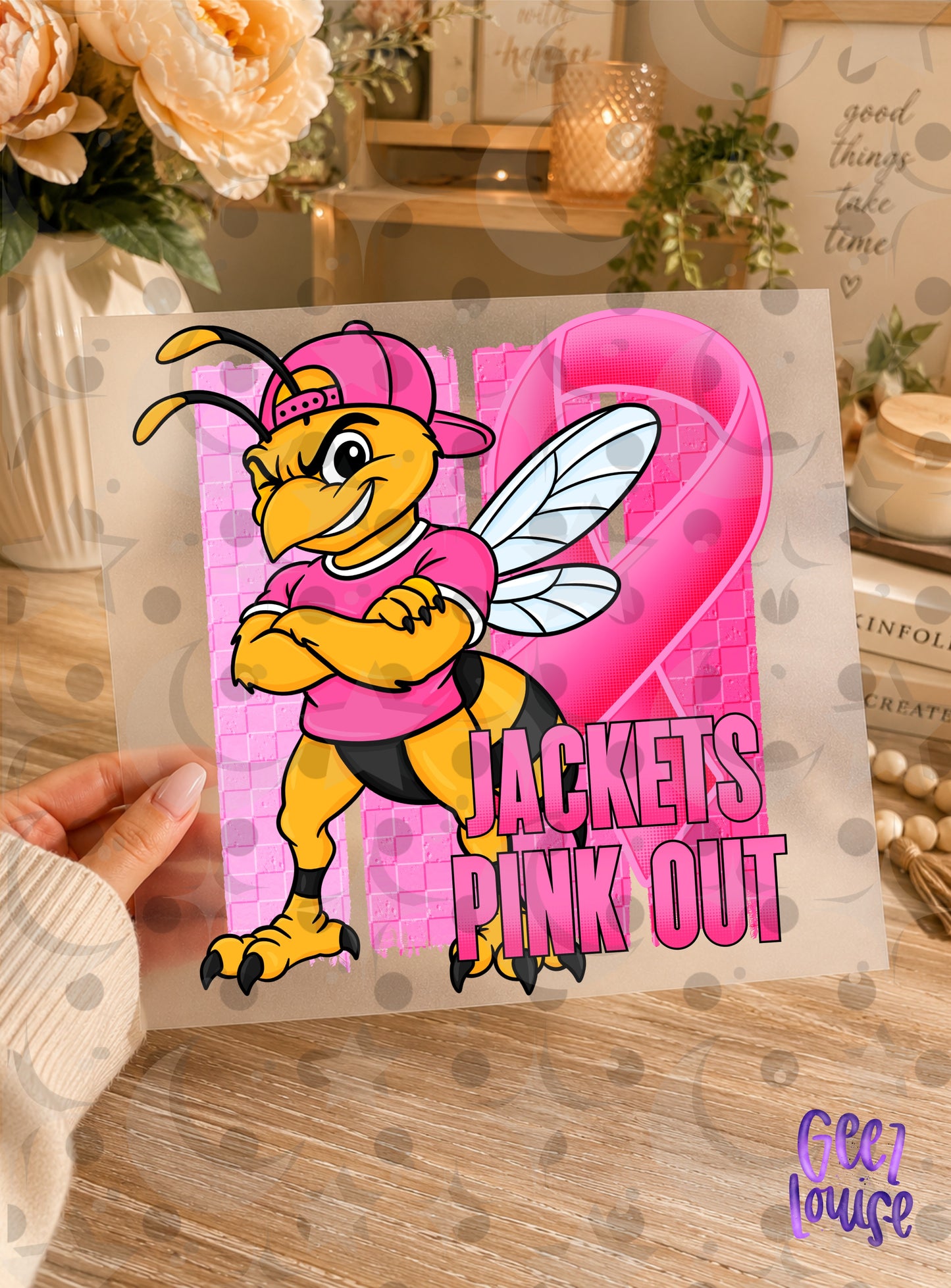 Pink Out Mascot Breast Cancer Awareness PNG | Team Spirit Designs