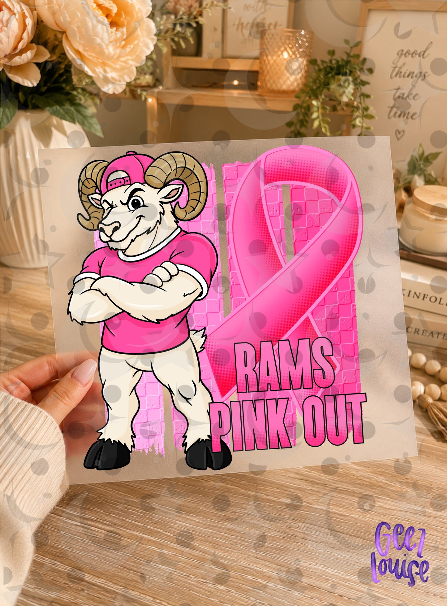 Pink Out Mascot Breast Cancer Awareness PNG | Team Spirit Designs