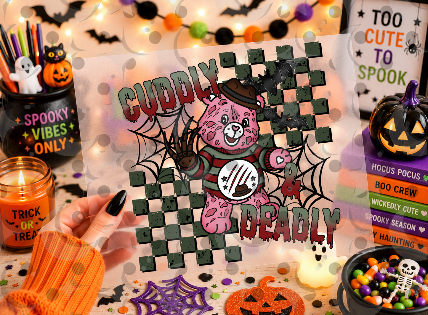 Cuddly Deadly PNG | Pink Horror Bear Halloween Shirt Design | July 26 No FOMO Drive