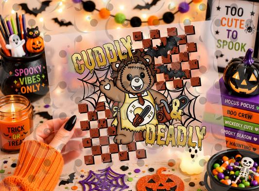 Cuddly Deadly PNG | Leatherface Horror Bear Halloween Shirt Design | July 26 No FOMO Drive