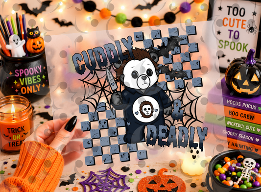 Cuddly & Deadly Blue Slasher Bear PNG | Horror Teddy Halloween Shirt Design | July 26 No FOMO Drive
