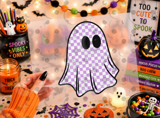 Cute Checkerboard Ghost PNG | Pastel Halloween Ghost Sublimation Design | Pink Purple Orange Digital Download | Choose 1 Color | August '26 Finished Design Drive