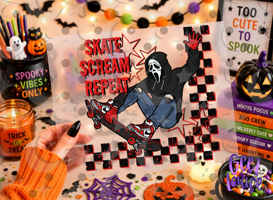 Skate Scream Repeat PNG | Horror Skateboarding Sublimation Design | Spooky Halloween Digital Download | August '26 Finished Design Drive