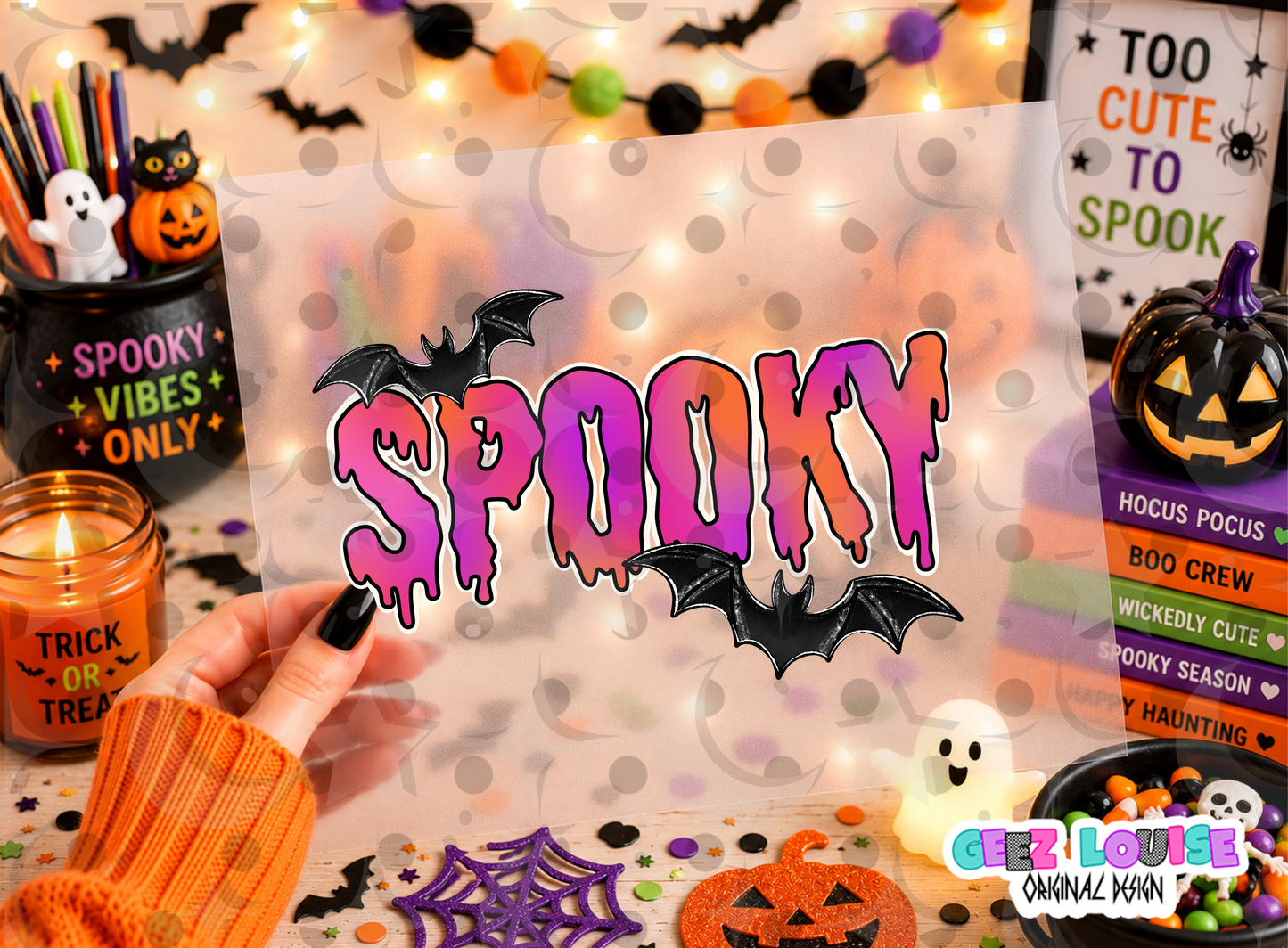 Spooky Halloween PNG | Drippy Spooky Text Sublimation Design | Pink Orange Halloween PNG | Bat Digital Download