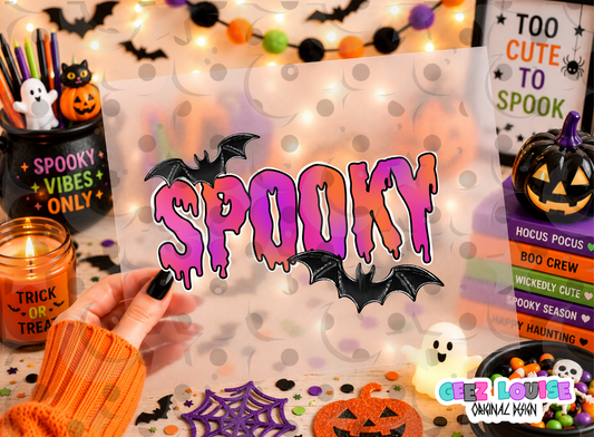 Spooky Halloween PNG | Drippy Spooky Text Sublimation Design | Pink Orange Halloween PNG | Bat Digital Download