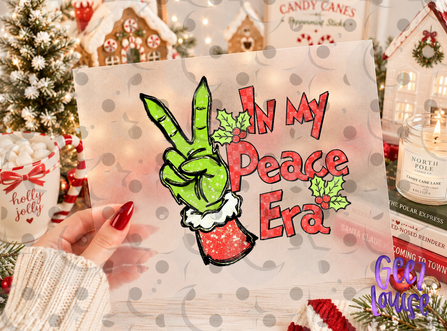 In My Peace Era Christmas PNG | Green Holiday Hand Peace Sign Digital Design