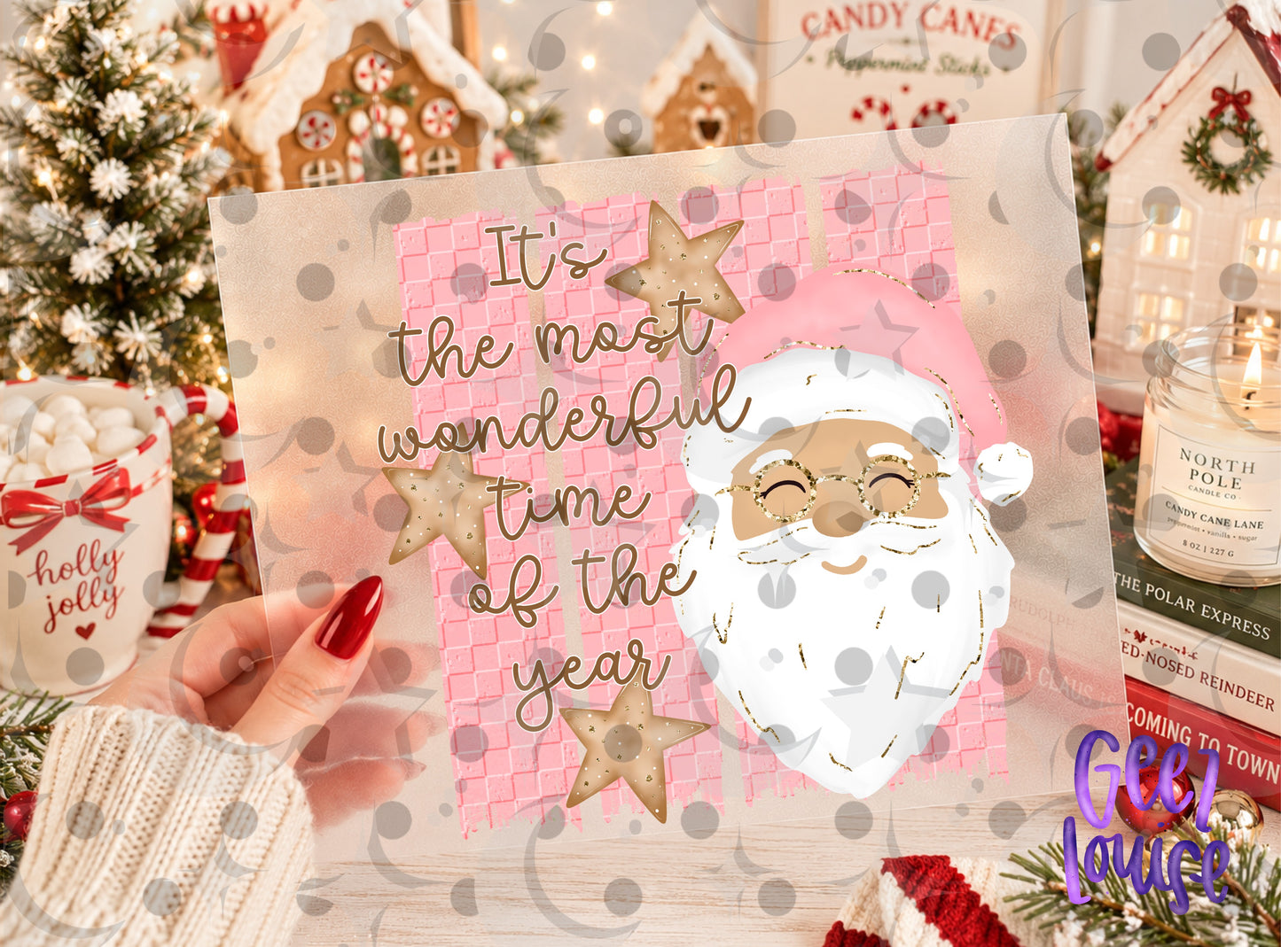 Most Wonderful Time of the Year Santa PNG | Pink Christmas Santa Design