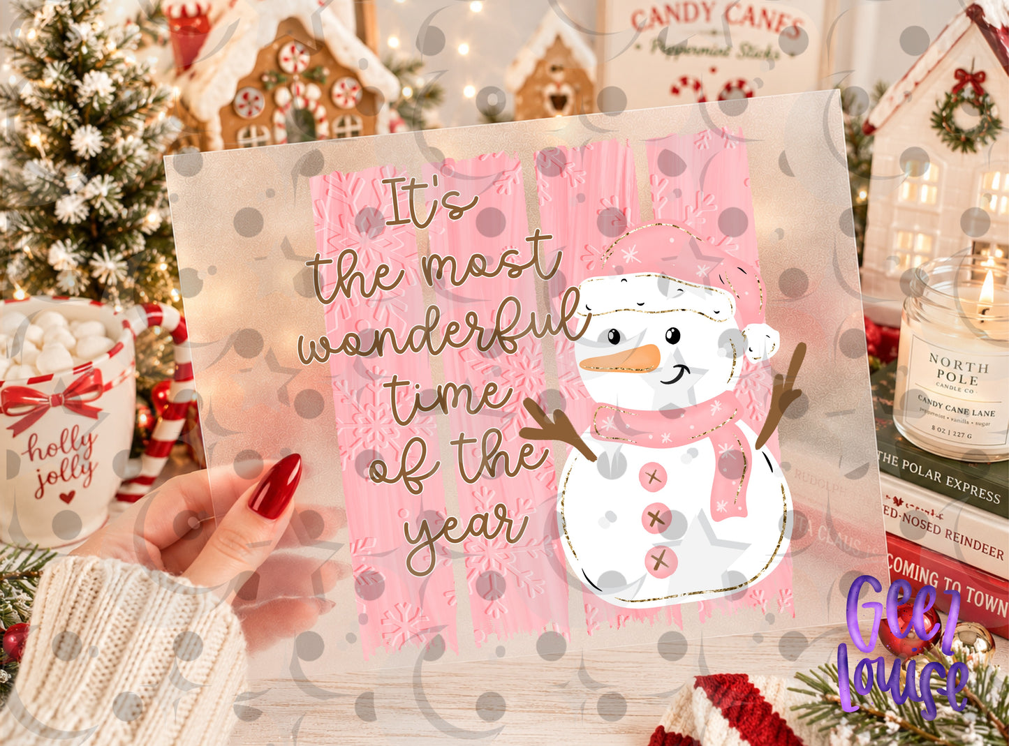 Most Wonderful Time of the Year Snowman PNG | Pink Christmas Design