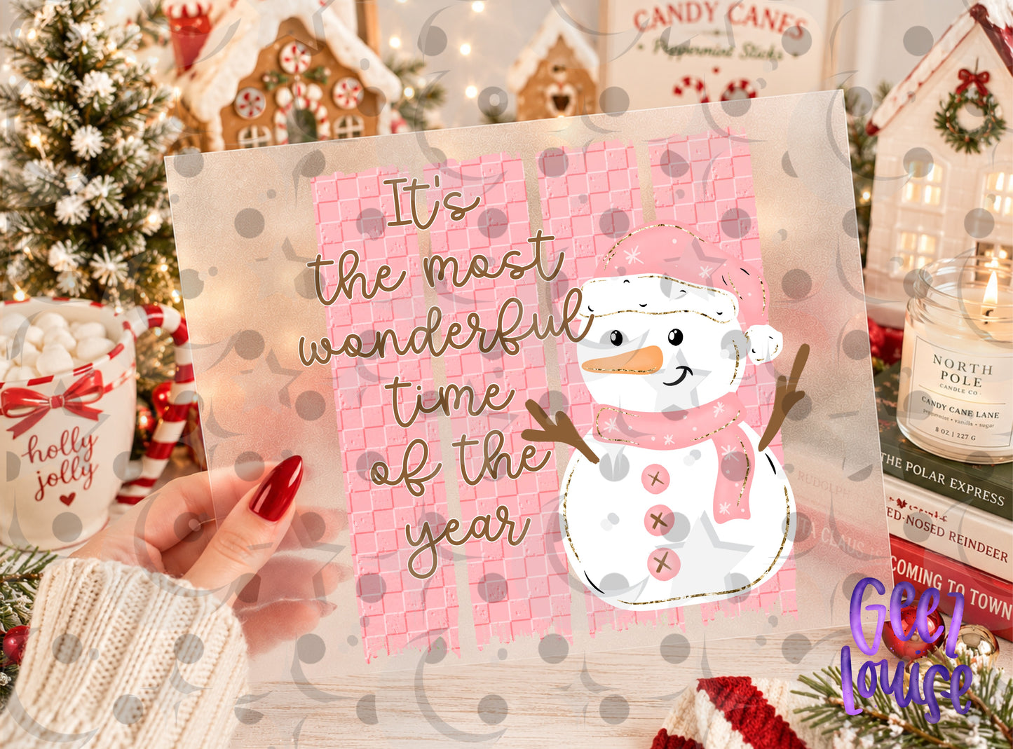 Most Wonderful Time of the Year Snowman PNG | Pink Christmas Design