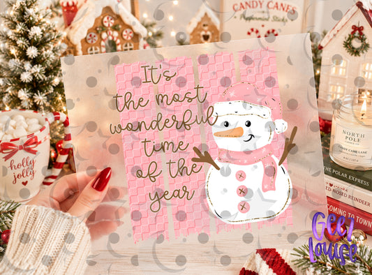 Most Wonderful Time of the Year Snowman PNG | Pink Christmas Design