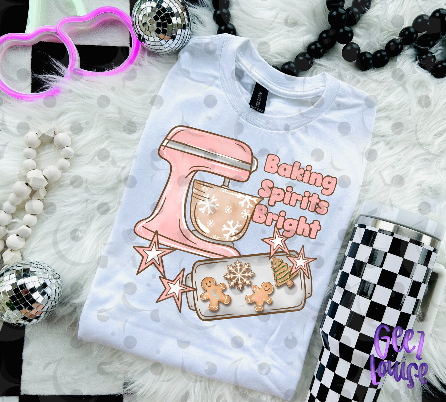 Baking Spirits Bright PNG | Christmas Baking PNG | Pink Mixer Gingerbread Design