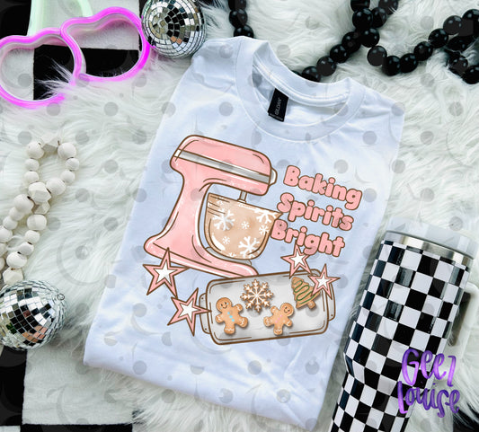 Baking Spirits Bright PNG | Christmas Baking PNG | Pink Mixer Gingerbread Design