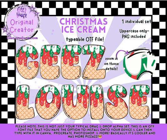 Christmas Ice Cream Font & PNG Alpha | Typeable OTF File