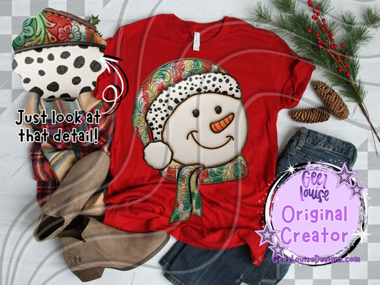 Embossed Leather Texture Snowman Digital Design | Christmas Sublimation PNG | Holiday Detail Look