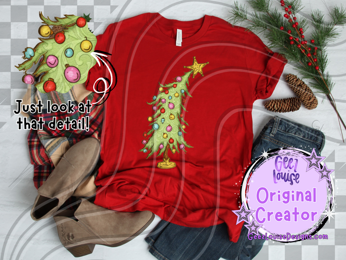 Whimsical Textured Christmas Tree Digital Design | Hand-Drawn Ornament Detail | Holiday Sublimation PNG