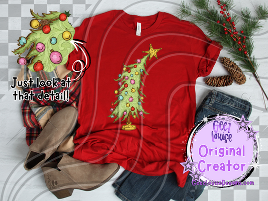 Whimsical Textured Christmas Tree Digital Design | Hand-Drawn Ornament Detail | Holiday Sublimation PNG