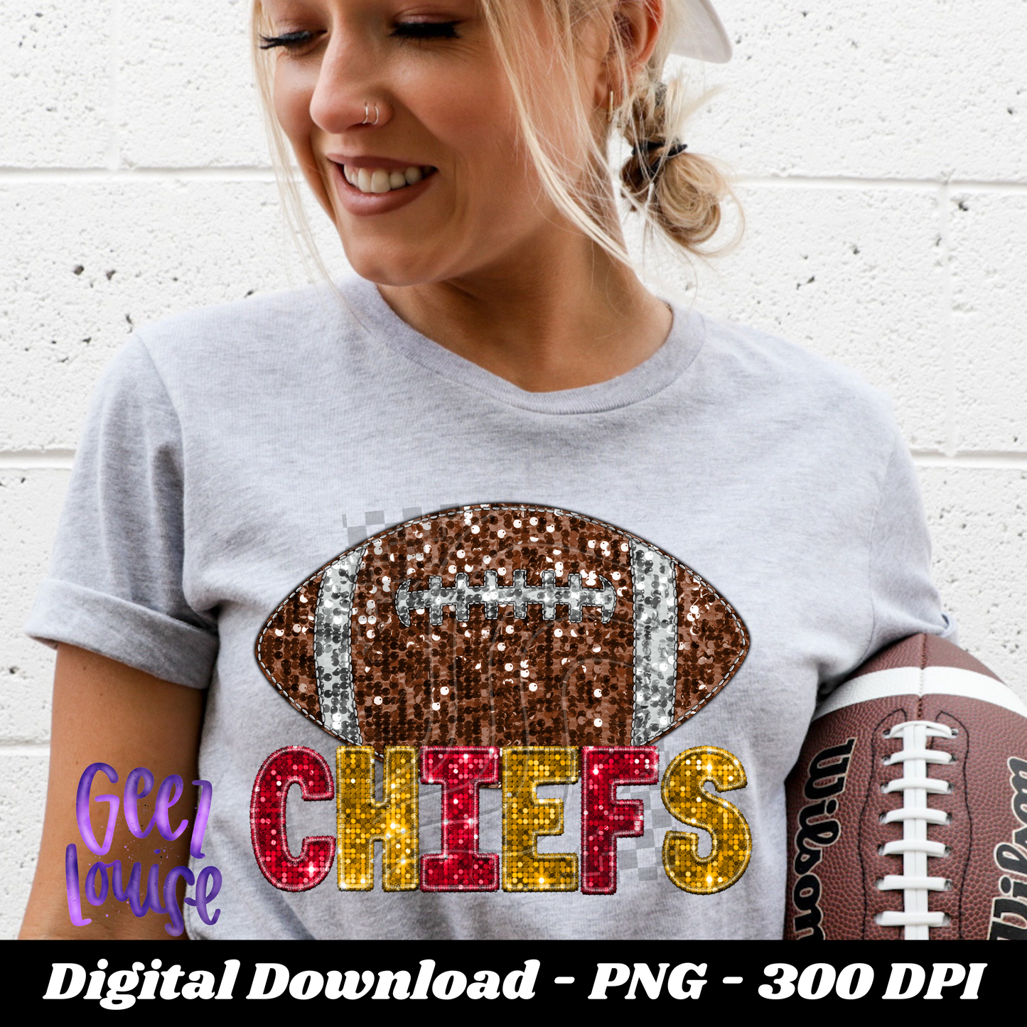 KC chiefs - football- Faux sequin - faux embroidery- Digital Download- PNG