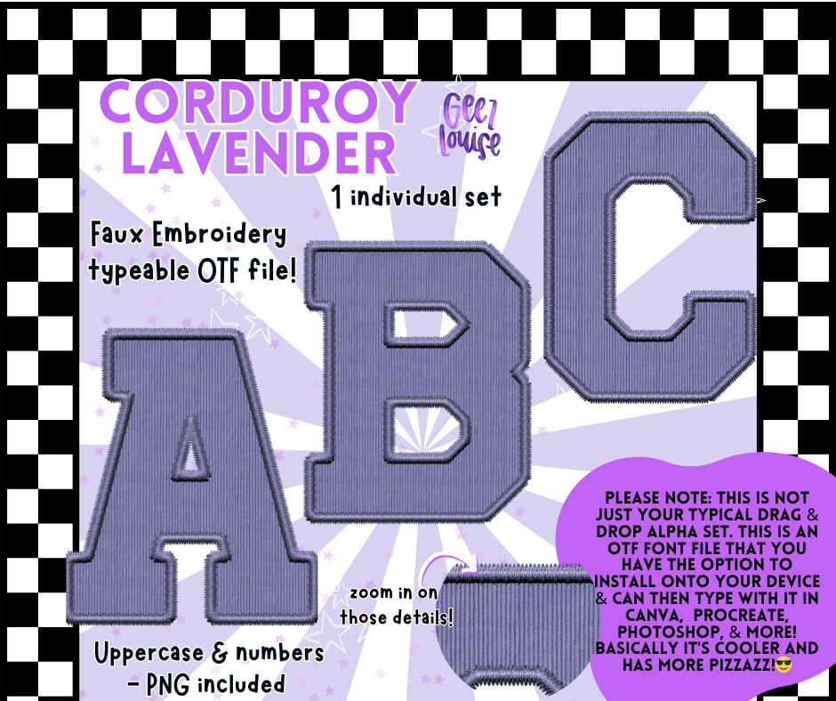 Corduroy Faux Embroidery Alpha – 21 Colors | OTF Font + PNG