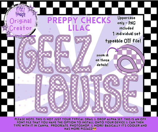 Preppy Checks Lilac Alpha Font | OTF & PNG Letters