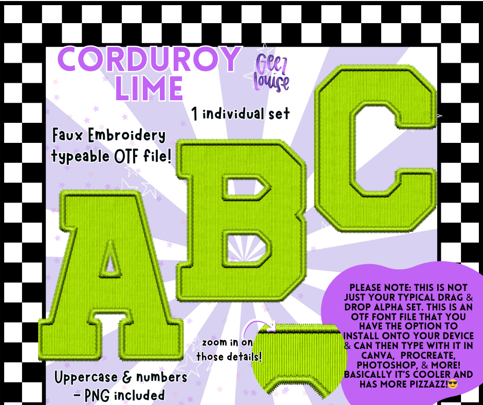 Corduroy Faux Embroidery Alpha – 21 Colors | OTF Font + PNG