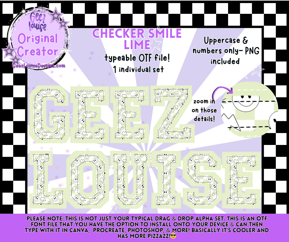 Checker Smile Typeable OTF Font + PNG Set