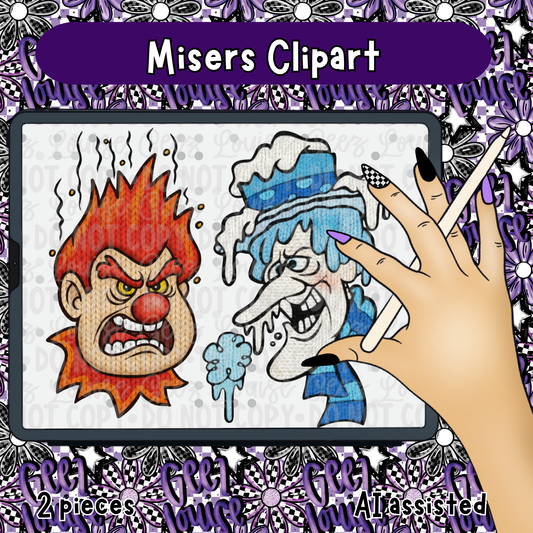 Misers Clipart | 2-Piece Elemental Mood Set | Geez Louise Digital Art