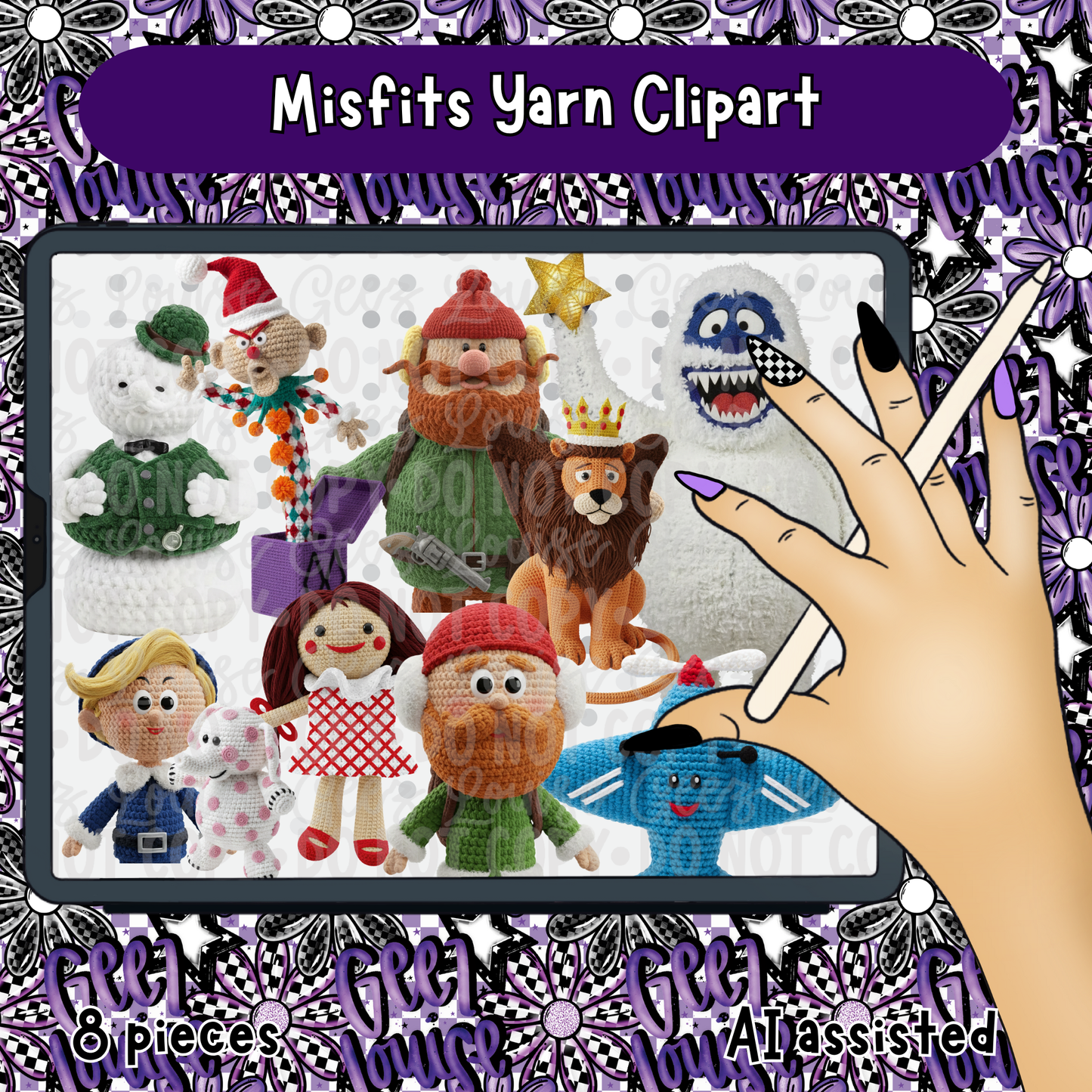 Misfits Yarn Clipart | 8-Piece Holiday Oddball Set | Geez Louise Digital Art