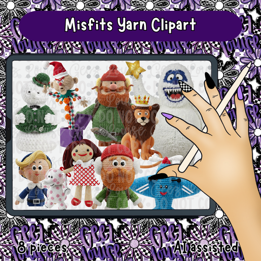 Misfits Yarn Clipart | 8-Piece Holiday Oddball Set | Geez Louise Digital Art