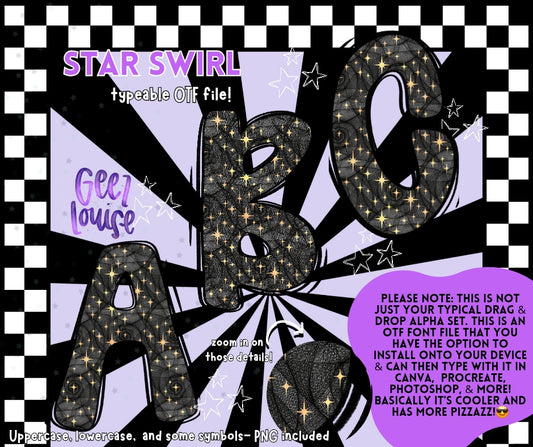 Star swirl - TYPEABLE OTF Font - Alpha Set - Digital Download- PNG