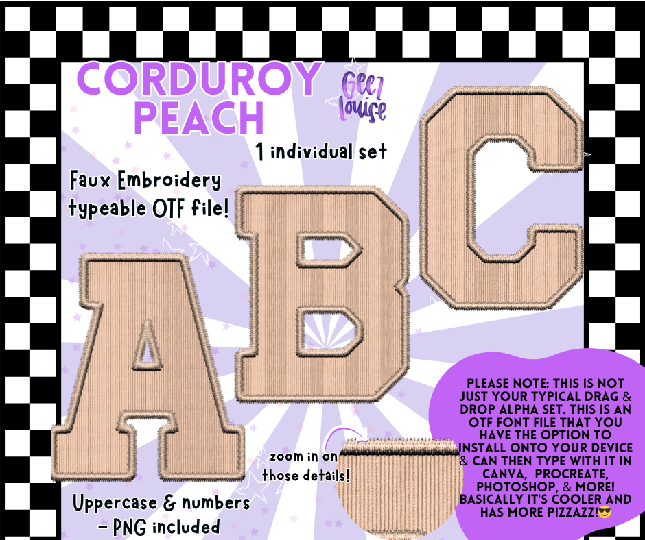 Corduroy Faux Embroidery Alpha – 21 Colors | OTF Font + PNG
