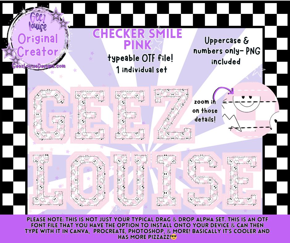 Checker Smile Typeable OTF Font + PNG Set