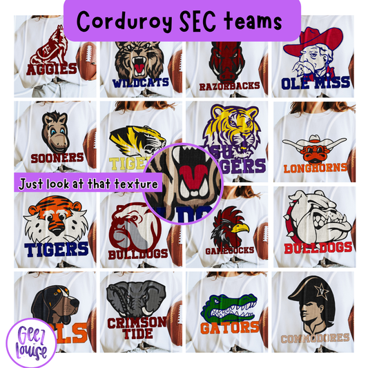 Corduroy SEC Teams – Individual PNGs & Bundle Option