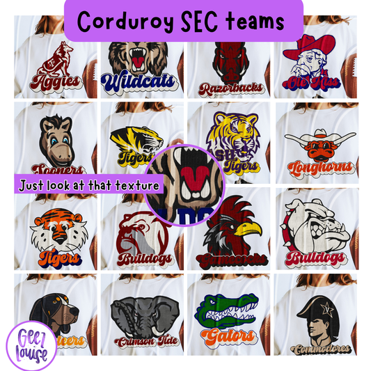 Corduroy SEC Teams – Individual PNGs & Bundle Option