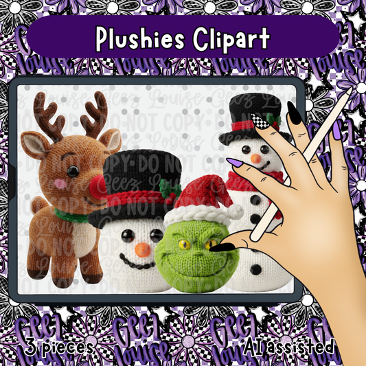 Plushies Yarn Clipart | 4-Piece Holiday Cozy Set | Geez Louise Digital Art