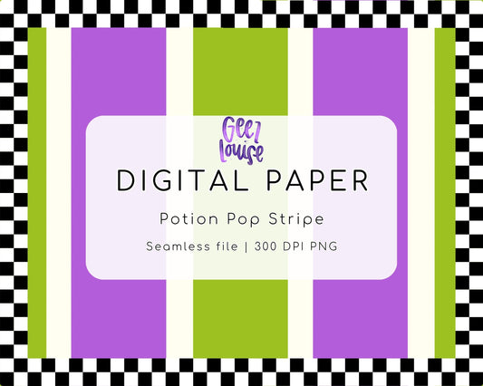 Potion Pop Stripe Seamless Digital Paper | Purple & Green Halloween Stripe PNG | 300 DPI Background