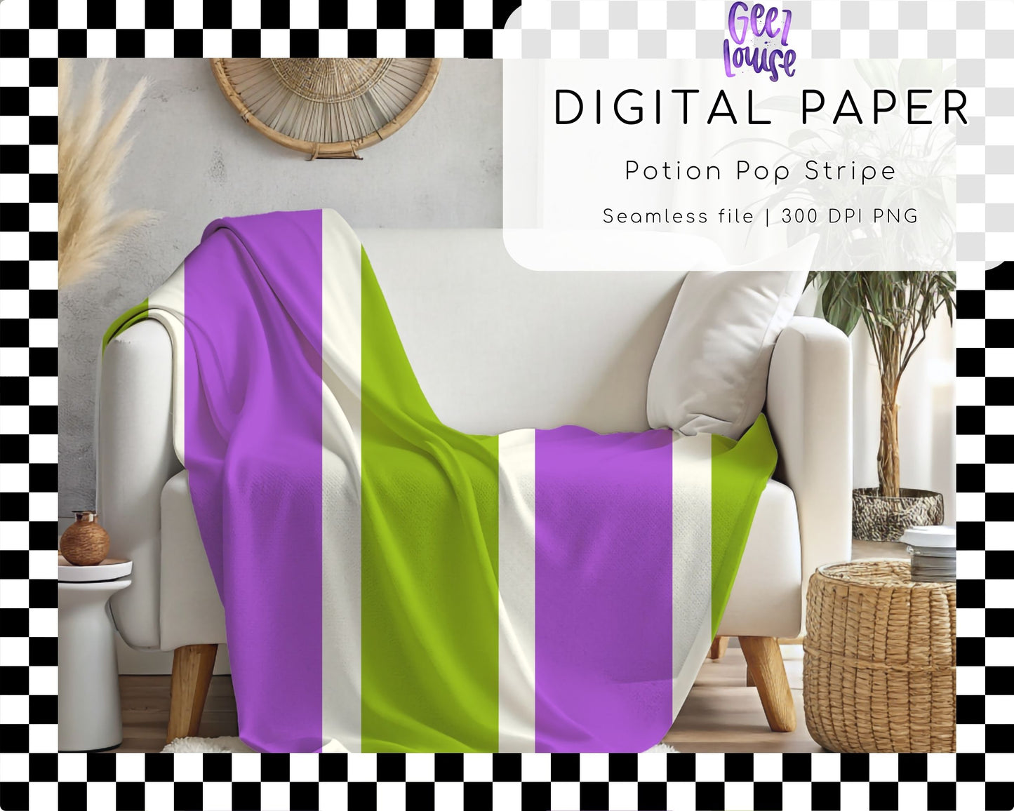 Potion Pop Stripe Seamless Digital Paper | Purple & Green Halloween Stripe PNG | 300 DPI Background