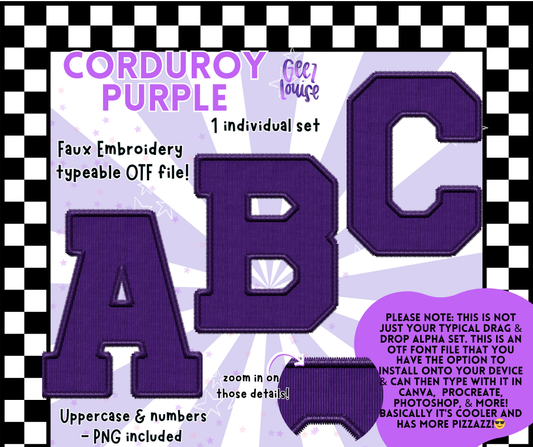 Corduroy Faux Embroidery Alpha – 21 Colors | OTF Font + PNG