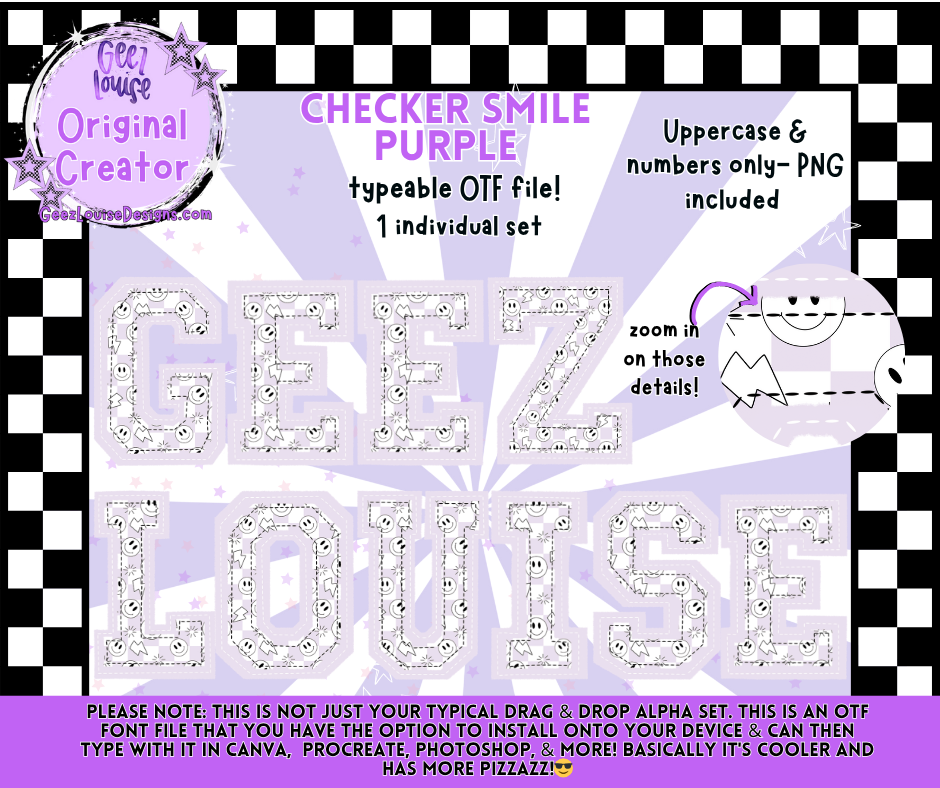 Checker Smile Typeable OTF Font + PNG Set – GeezLouise