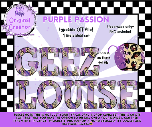 Purple Passion Typeable OTF Font + PNG Set