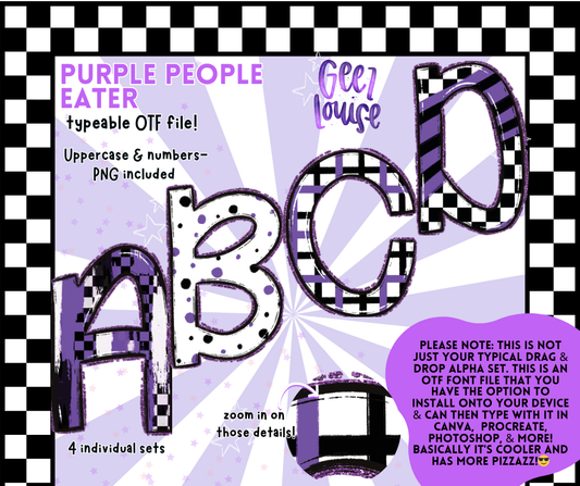 Purple People Eater – OTF Font Set with PNGs (4 Fonts Included)