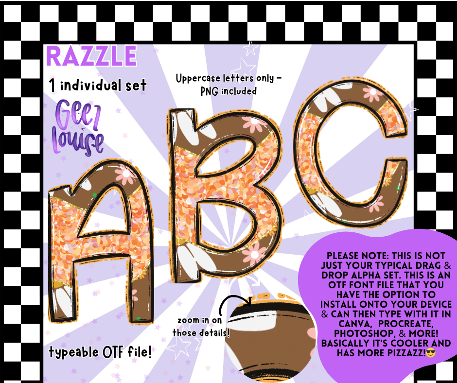 Razzle OTF Font + PNG Alpha Set