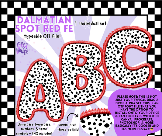 Red Dalmatian Dot Alpha Set- Digital Download- PNG