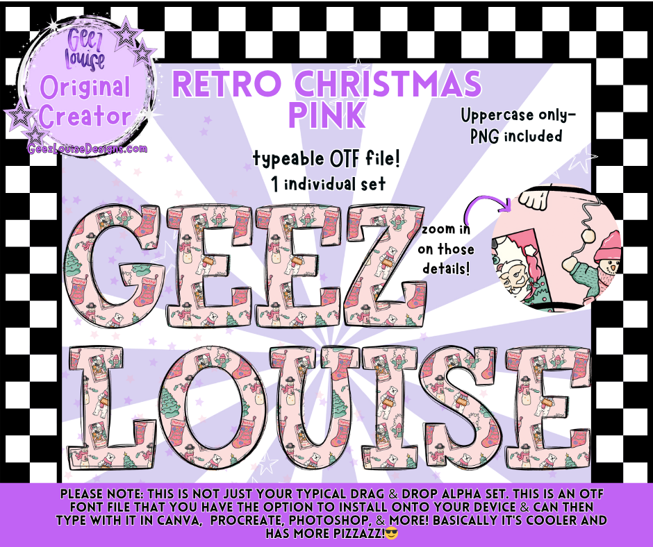 Retro Christmas Typeable OTF Font + PNG Set | Blue & Pink Variants
