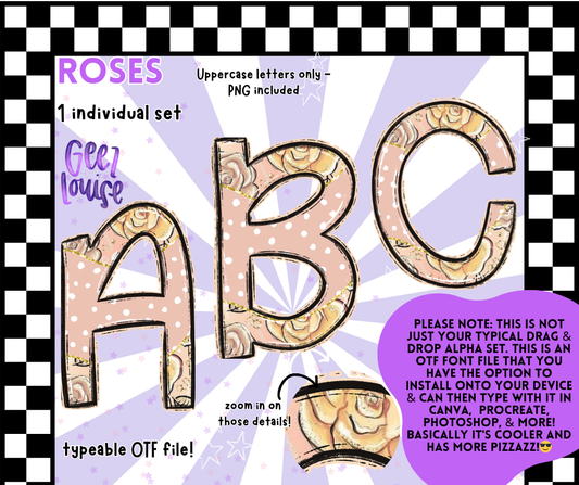 Roses OTF Font + PNG Alpha Set