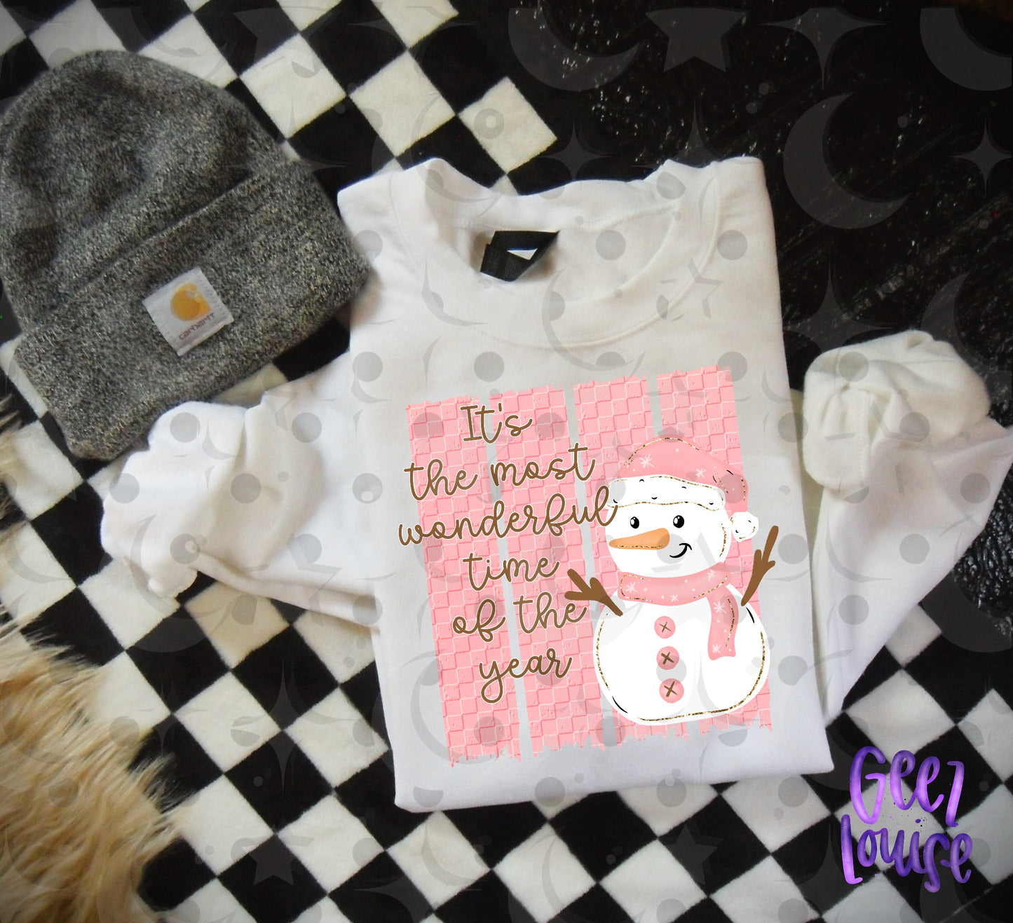 Most Wonderful Time of the Year Snowman PNG | Pink Christmas Design