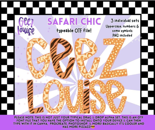 Safari Chic Alpha Font Bundle OTF | Safari Animal Print Alphabet PNG | Typeable Font Bundle