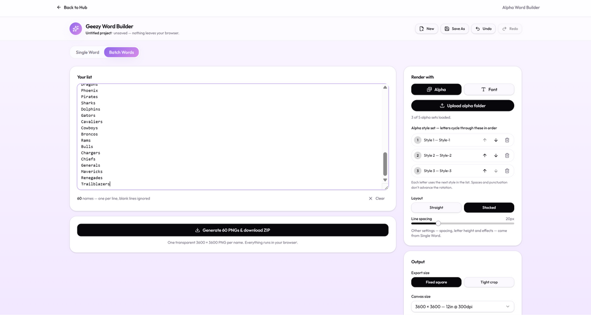 Geezy Word Builder | Single & Batch Alpha Word Generator