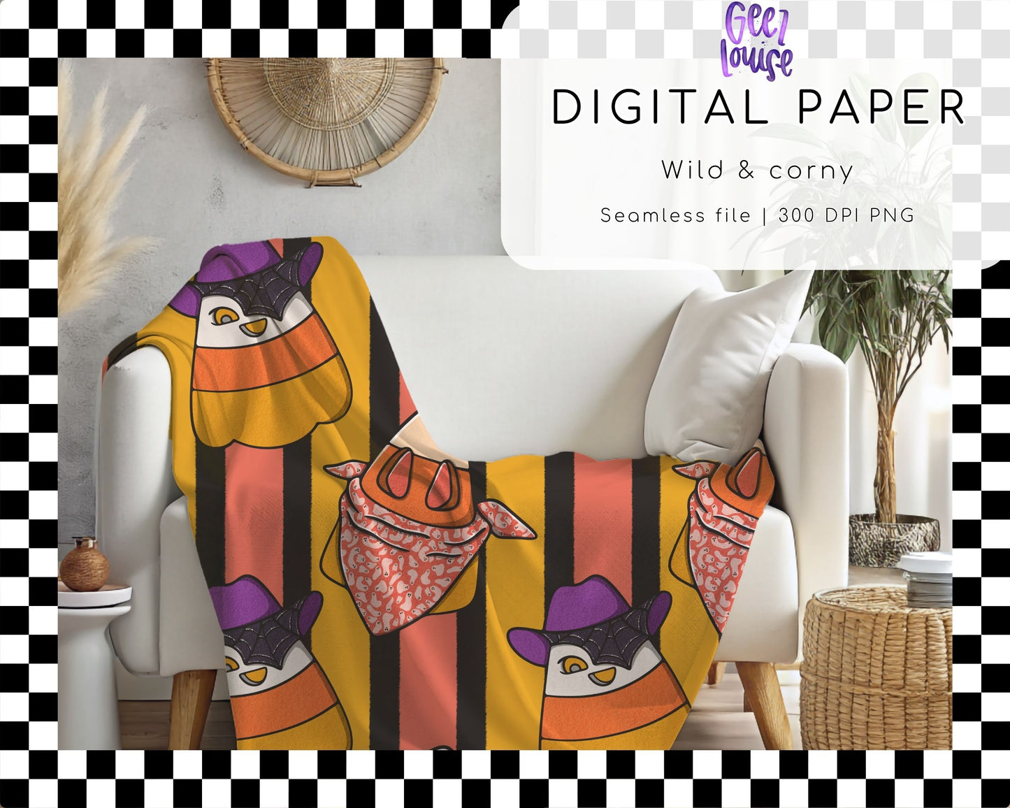 Wild & Corny Halloween Seamless Digital Paper | Candy Corn PNG Pattern | Fall Background